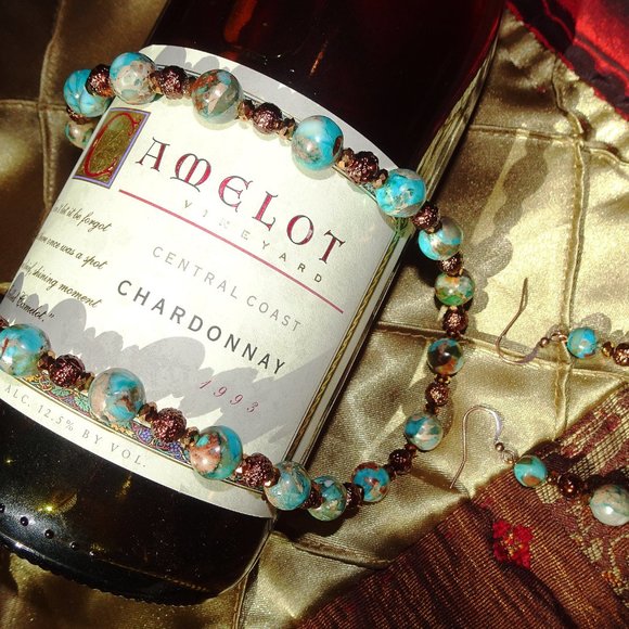 Handcrafted artisanal necklace & earring set with jasper & copper - Picture 3 of 6